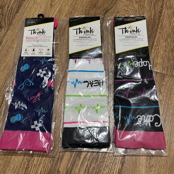 Nurse Medical Themed Premium Compression Socks 3 Piece Lot - Picture 1 of 2